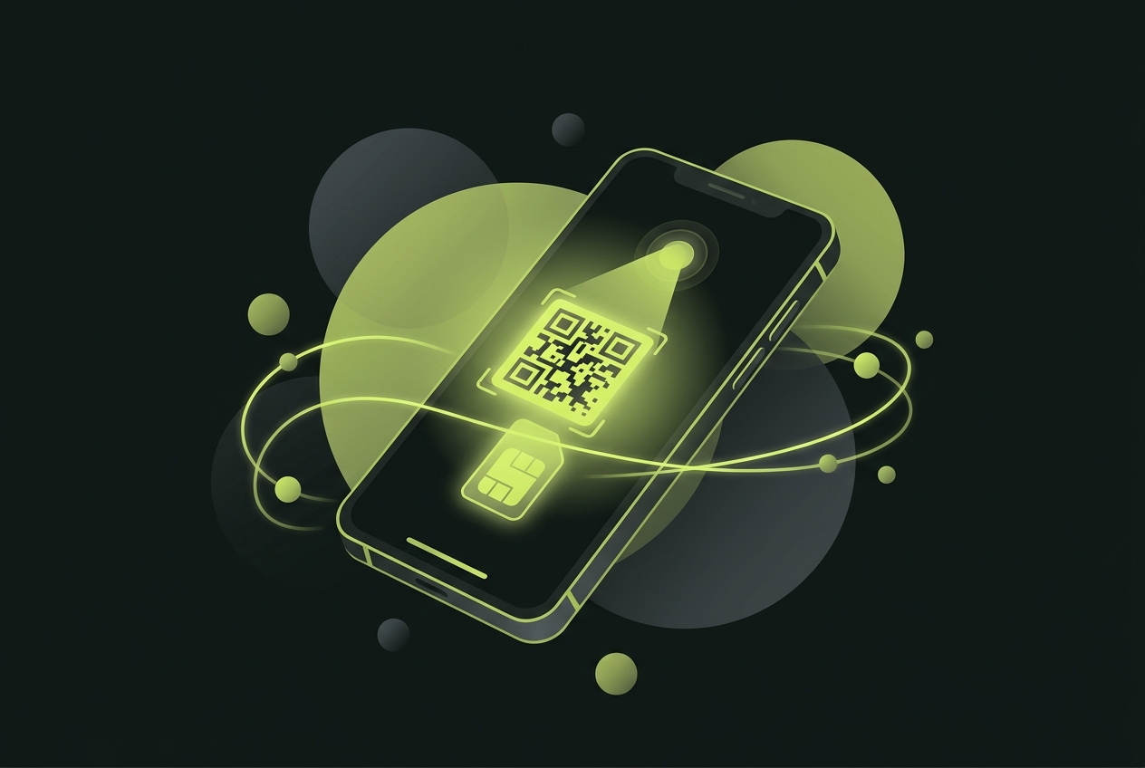 Экран iPhone: сканирование QR-кода есим в настройках сотовой связи