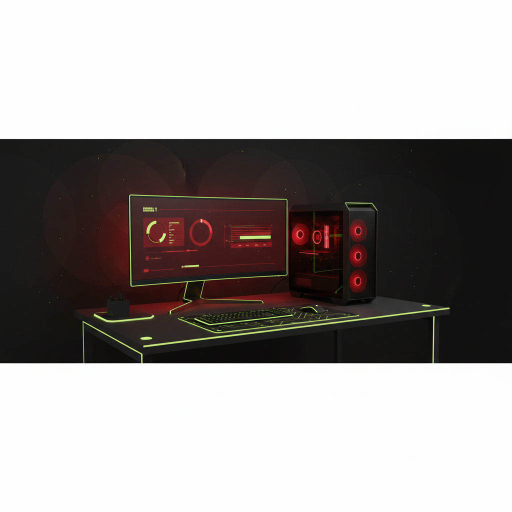 Игровой ПК с подсветкой в тёмной комнате