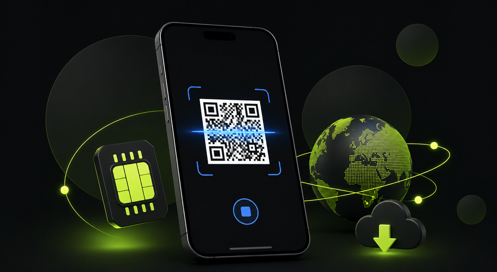 Экран телефона со сканированием QR-кода для установки eSIM