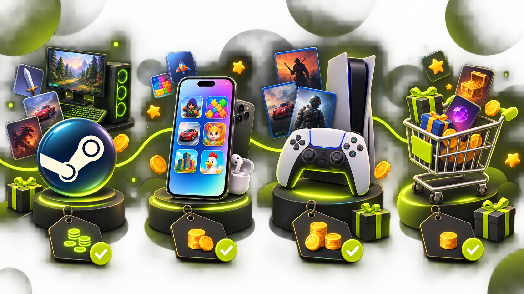 Схема сравнения платформ для покупки игры: Steam, мобильные магазины и консоли