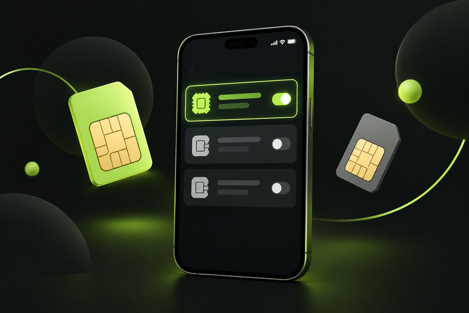 Экран настроек телефона с несколькими профилями SIM-карт, один профиль eSIM активен, другой выключен