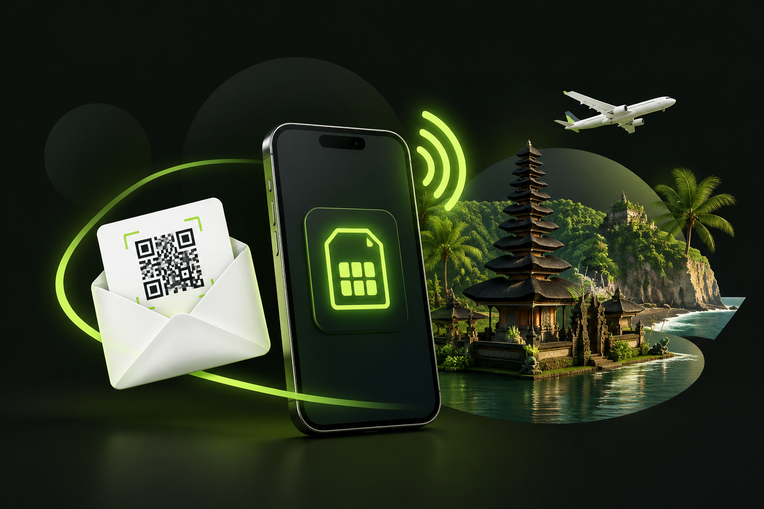 Смартфон с eSIM и сигналом связи на Бали