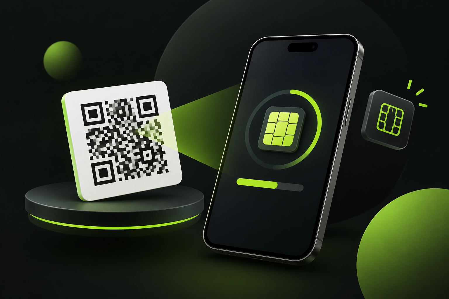 QR-код eSIM и экран установки на телефоне