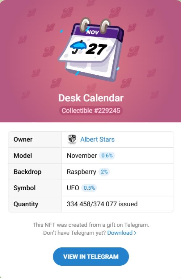 Купить NFT-подарок Desk Calendar #229245 — коллекционный Telegram Gift