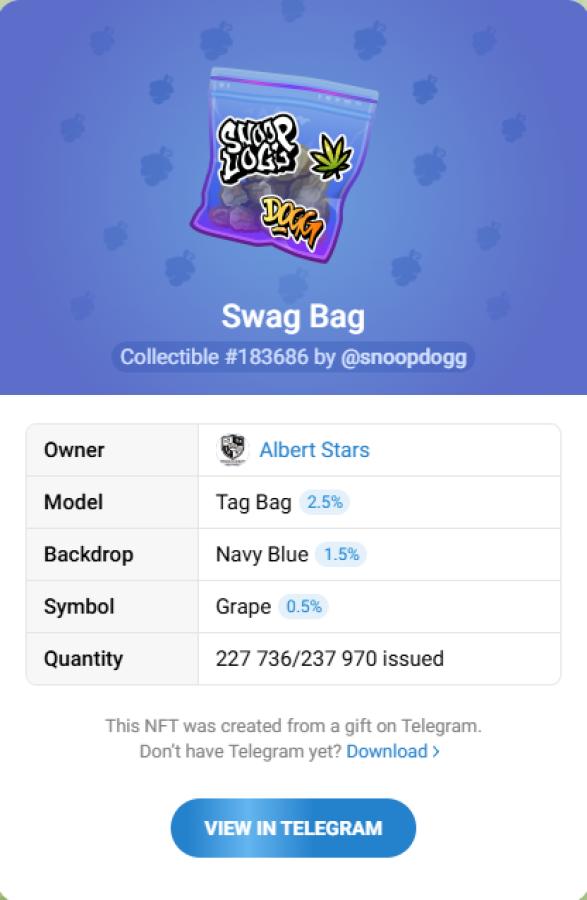 Купить NFT-подарок Swag Bag #183686— коллекционный Telegram Gift