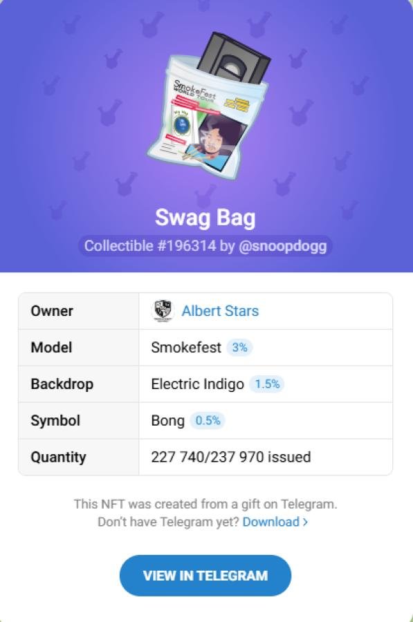 Купить NFT-подарок Swag Bag #196314 — коллекционный Telegram Gift