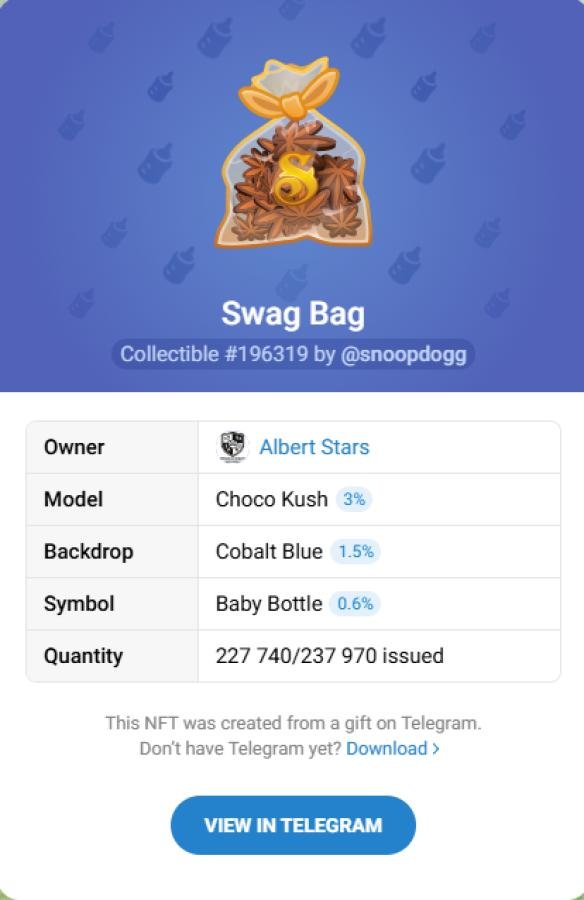 Купить NFT-подарок Swag Bag #196319 — коллекционный Telegram Gift