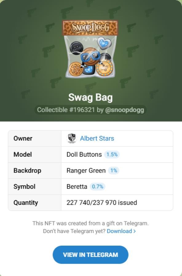 Купить NFT-подарок Swag Bag #196321 — коллекционный Telegram Gift