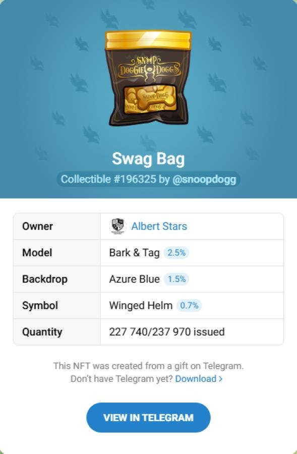 Купить NFT-подарок Swag Bag #196325 — коллекционный Telegram Gift