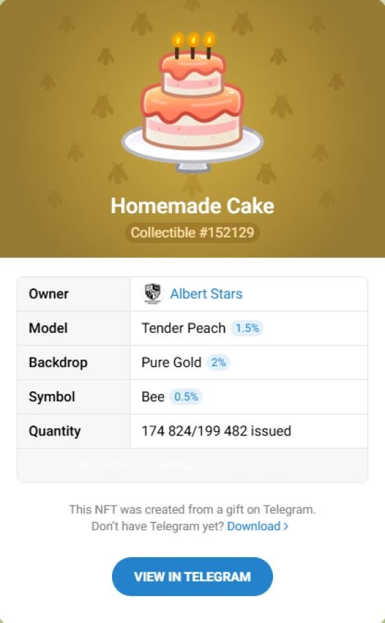 Купить NFT-подарок Homemade Cake #152129 — коллекционный Telegram Gift