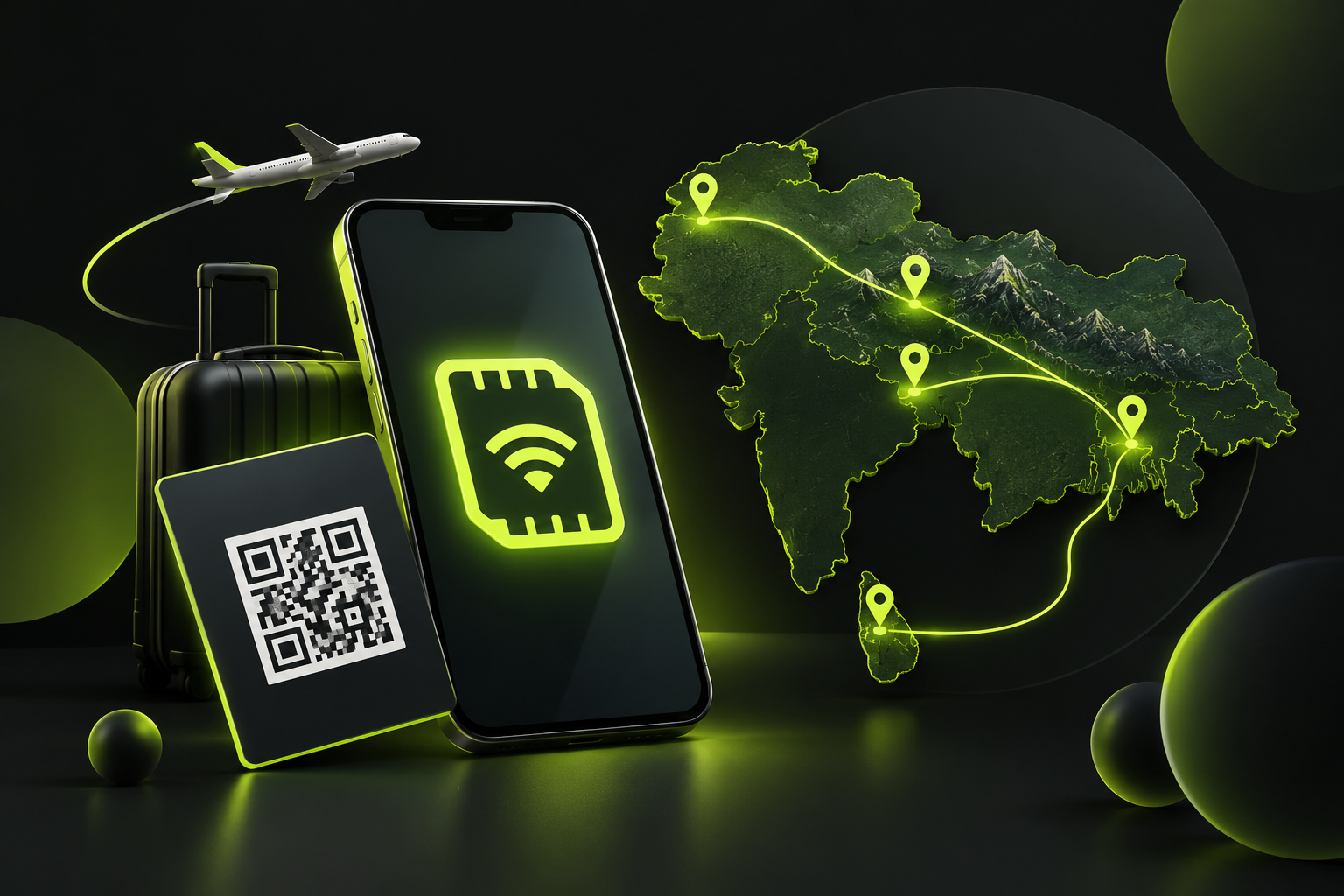 Смартфон с eSIM и маршрутом по странам Южной Азии