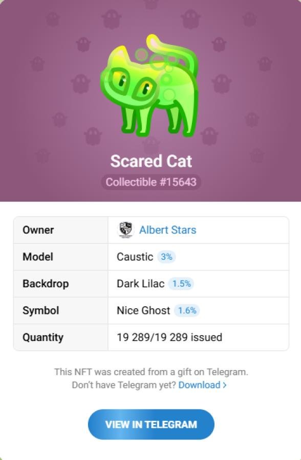Купить NFT подарок Scared Cat #15643 — коллекционный Telegram Gift
