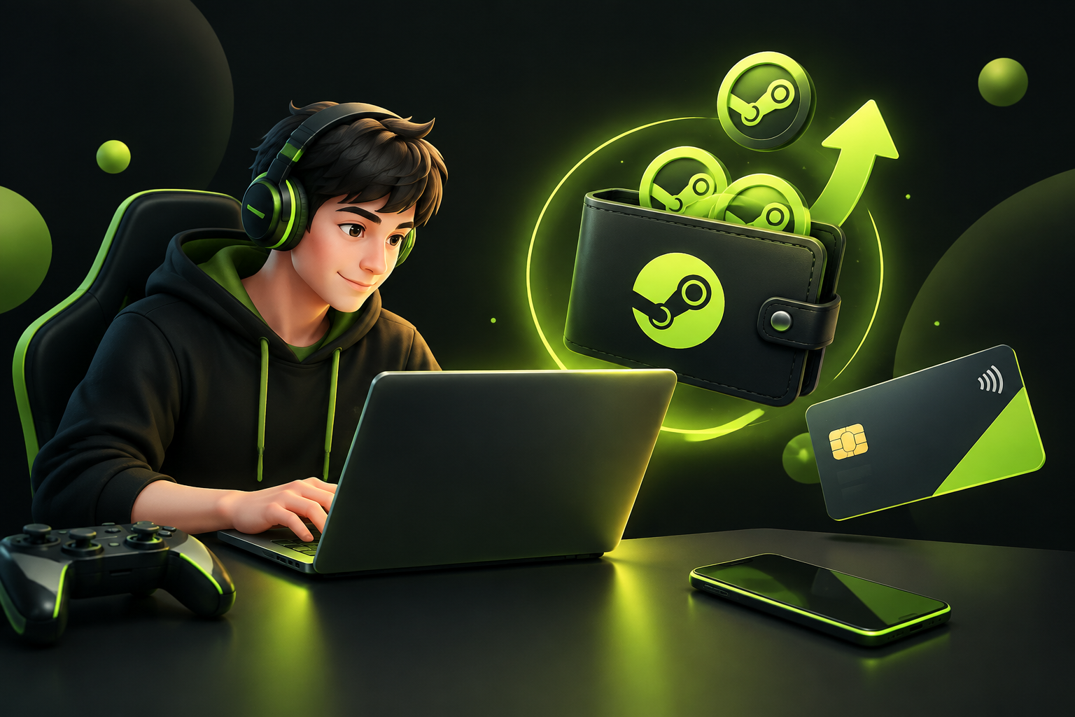 Пользователь оплачивает пополнение Steam картой или СБП