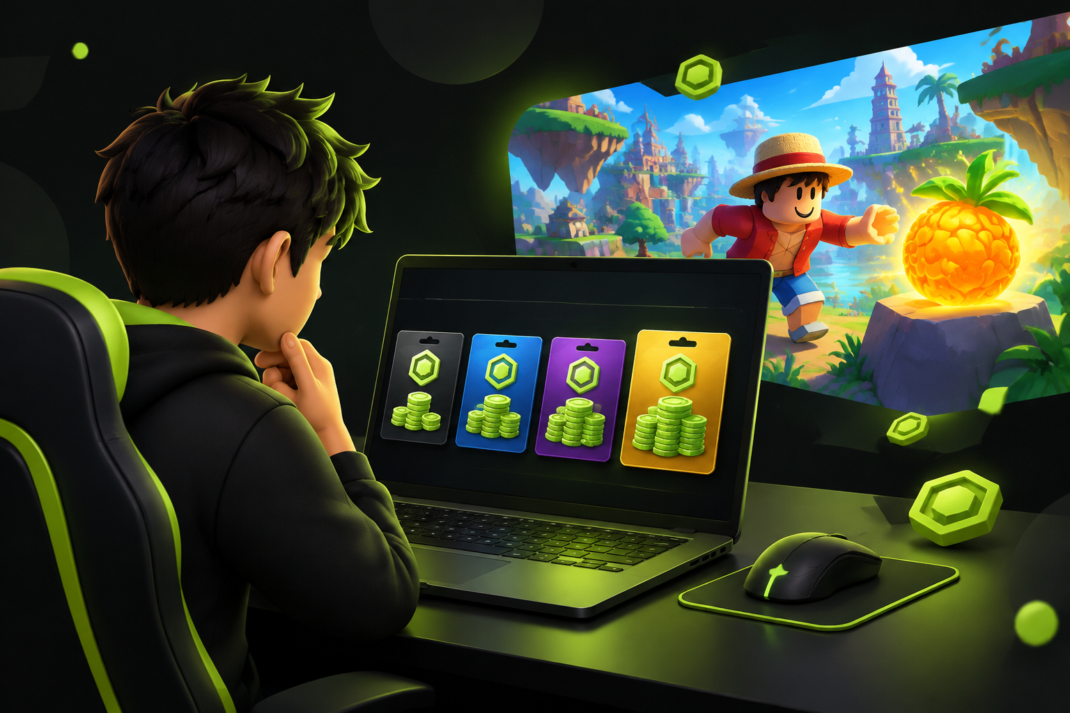Игрок сравнивает номиналы Robux перед покупкой фрукта