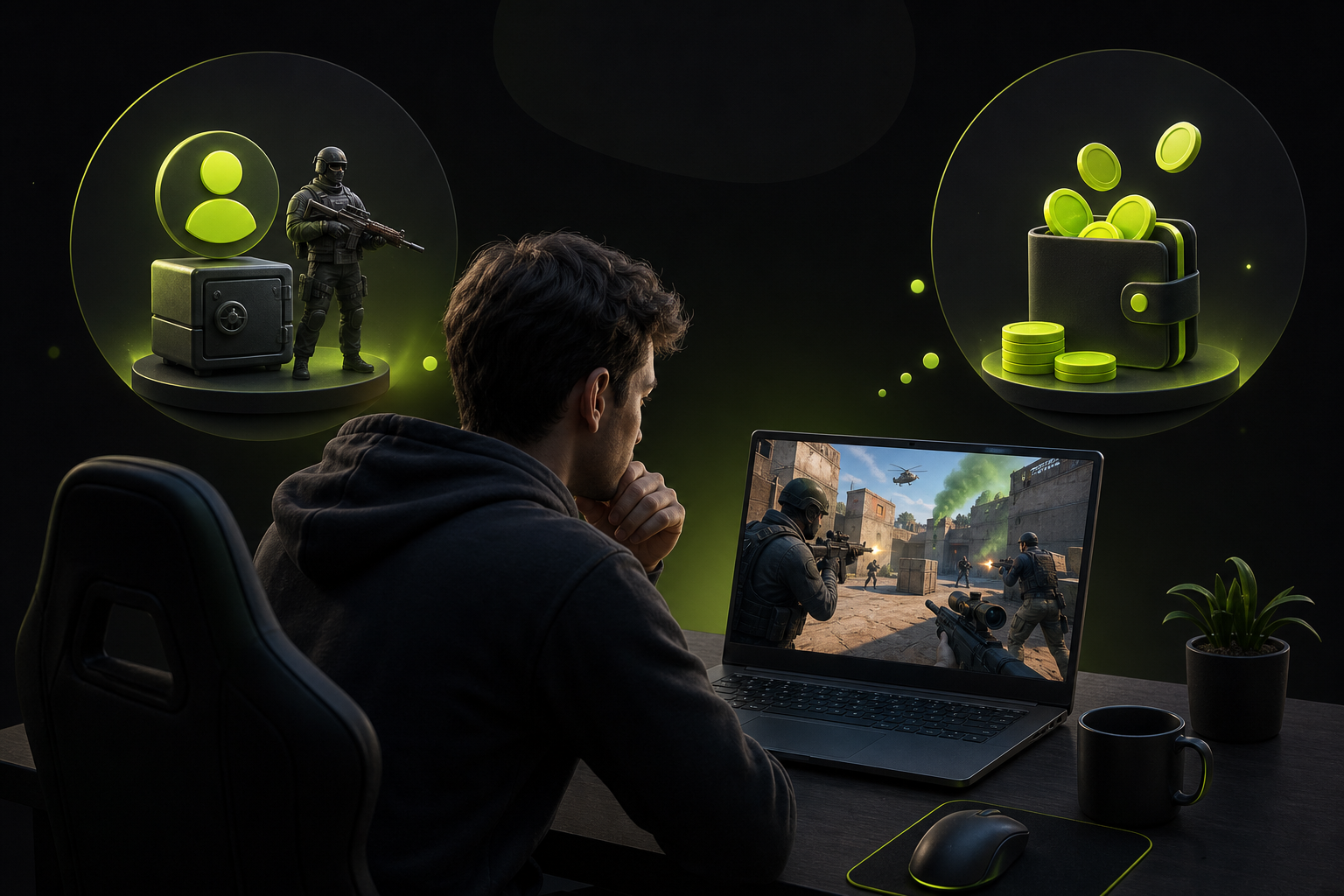 Игрок сравнивает готовый аккаунт и пополнение VP